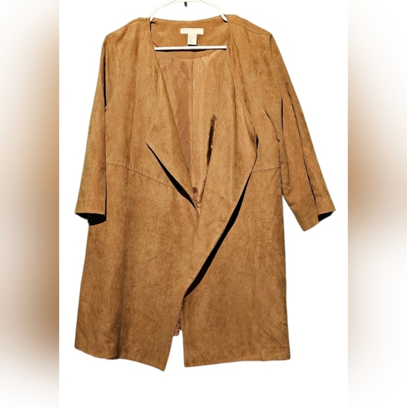 H&M Tan Suede Size 8 Jacket PTP 20 Length 33 - Picture 2 of 4